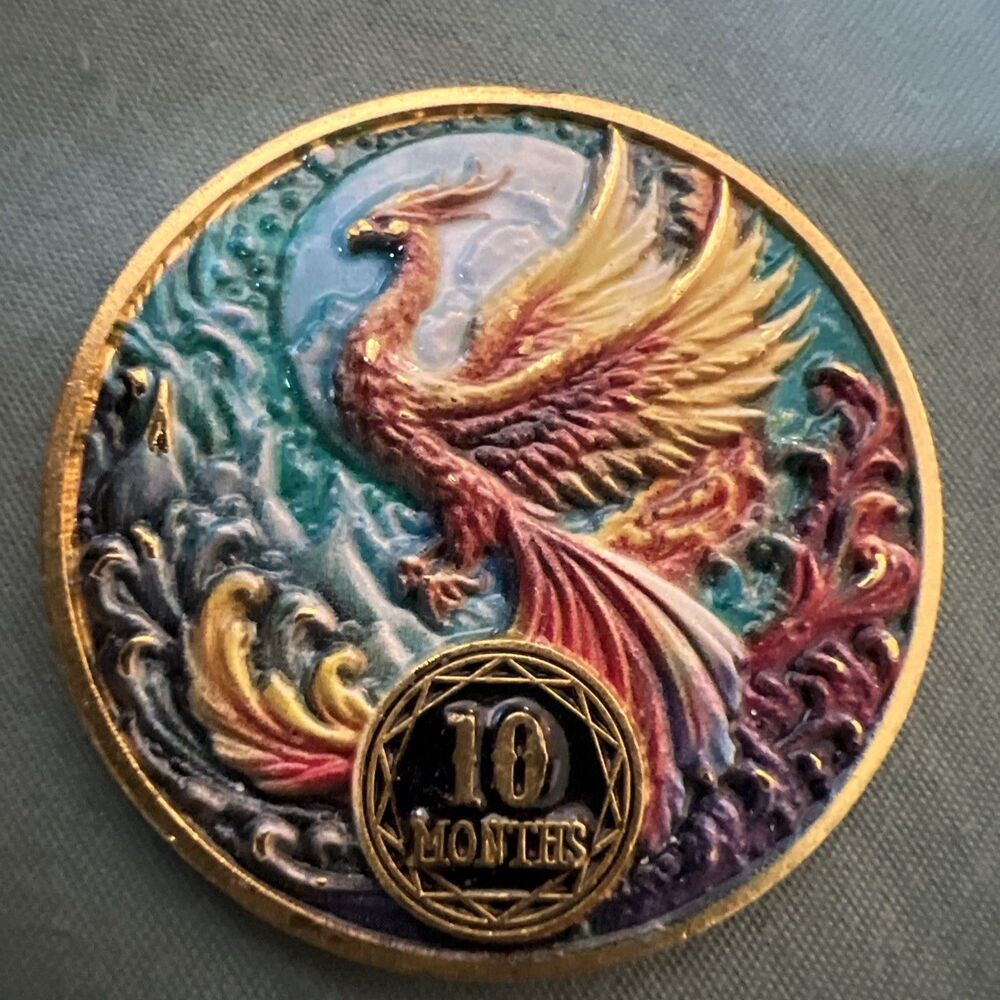 AA Sobriety Ten 10 Month Phoenix Rising Coin Chip Sober Anniversary